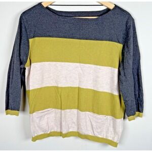 A.N.A Women's Sweater Top Two Front Pockets Knit Striped Green Gray PXL Lagen